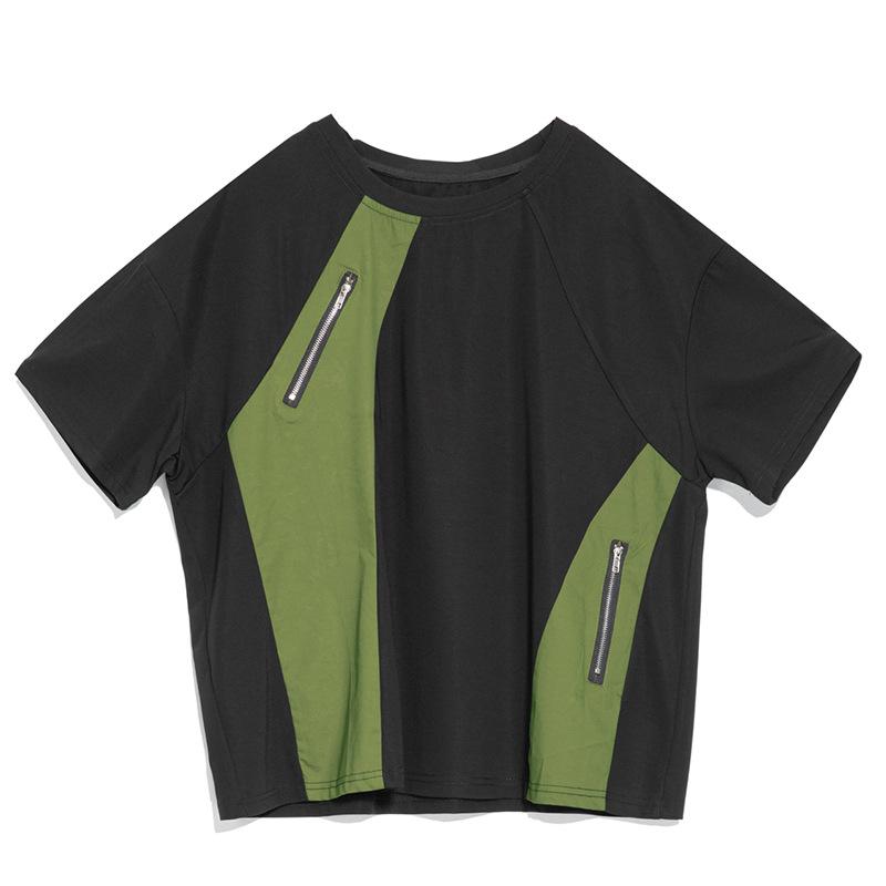 

Dimanaf 2025 Новые летние футболки больших размеров для женщин с коротким рукавом из хлопка, свободные однотонные топы на молнии, повседневные футболки One Size зелёный