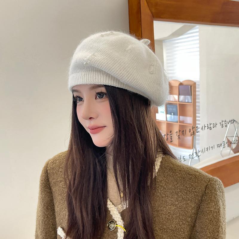 Winter Warm Cap Thermal Hat Women Beret Elastic Knit Solid Color Soft Thick Windproof Decorative