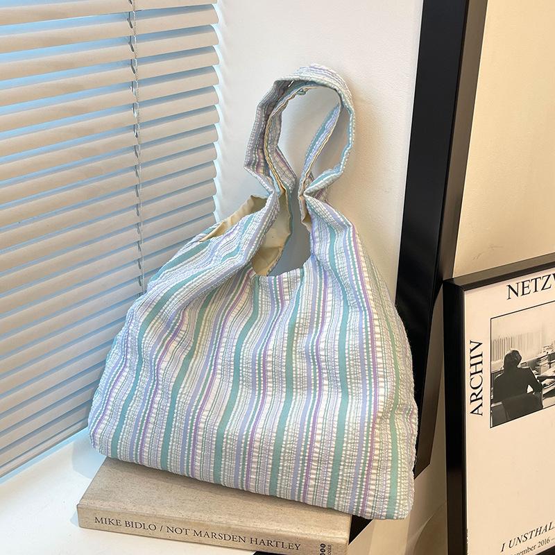 Striped shoulder bag women's casual portable vest bag large capacity canvas women's bag