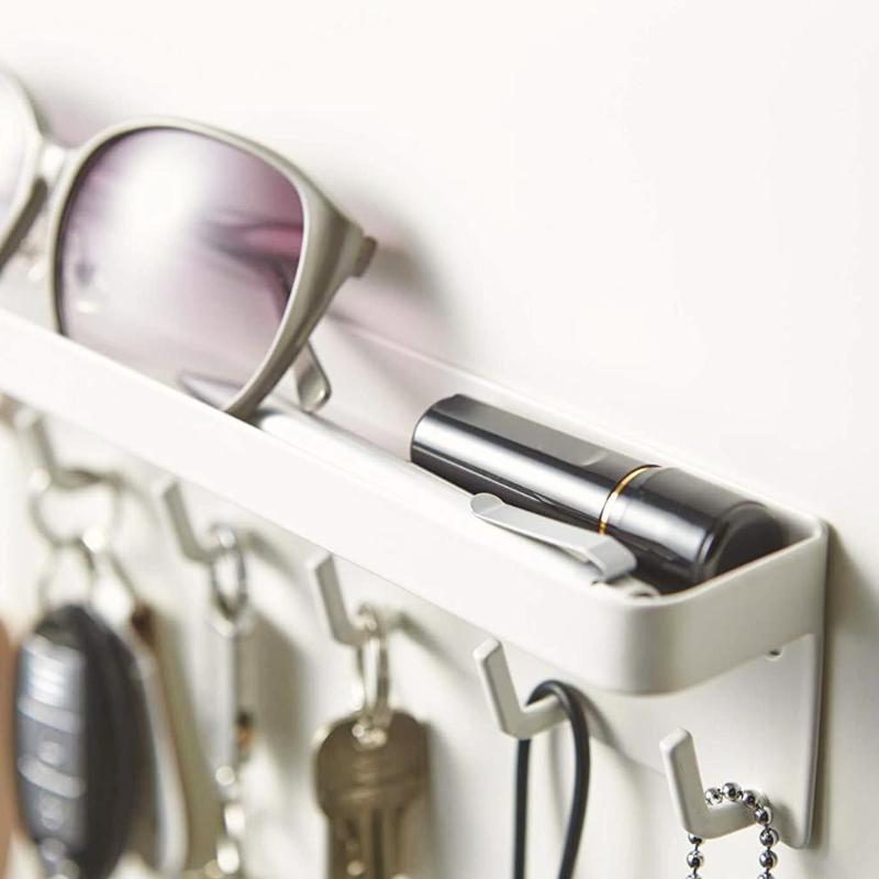 Wall-Mounted for Key Mail Holder Rack Shelf with 6 Hooks Tray