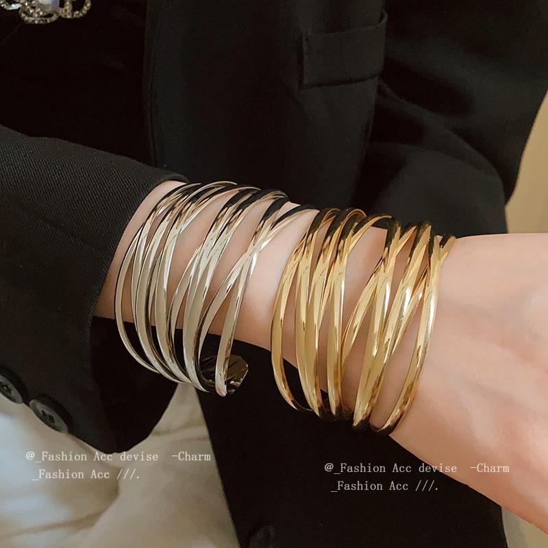 

European-American Multi-Layer Metal Open Bangle: Creative, Elegant, Luxurious Bracelet