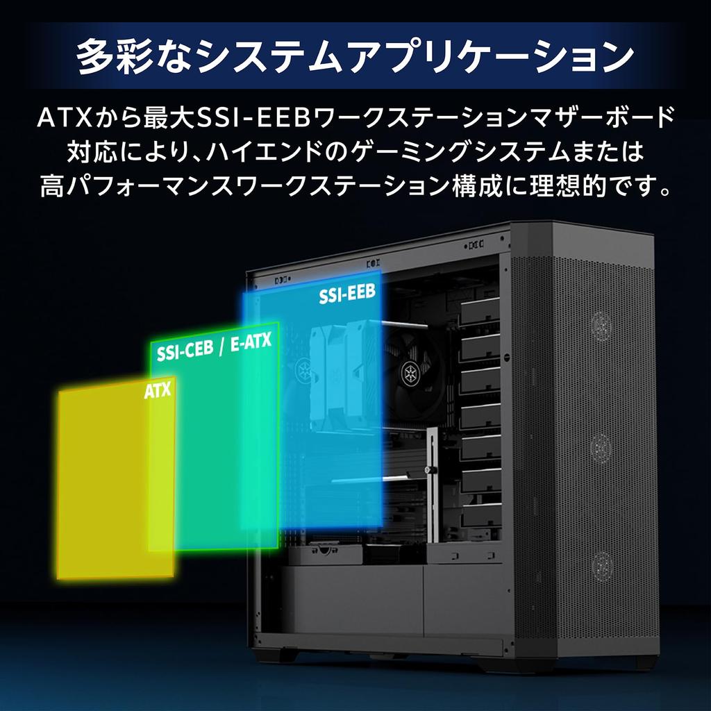 Silverstone SST-SEH2-B PC Case, Mid-Tower, E-ATX, ATX, High Cooling, Workstation, Black, Authorized Distributor in Japan