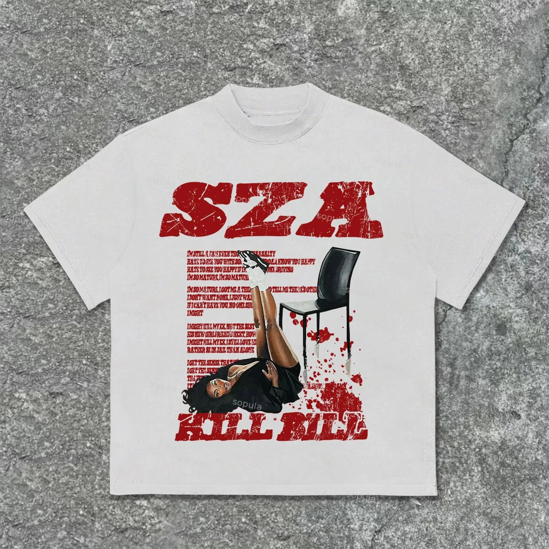 

Sza Print Kill Bill Retro Graphic Cotton TShirt Unisex Street Trend Retro Y2K Short Sleeve Womens Fashion Hip Hop Rock Top S