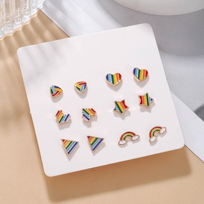 Set aus 12 Regenbogen Ohrsteckern Ohrringen Zarten Mode Ohrschmuck Ohrsteckern Legierungsmaterial für Party Alltag