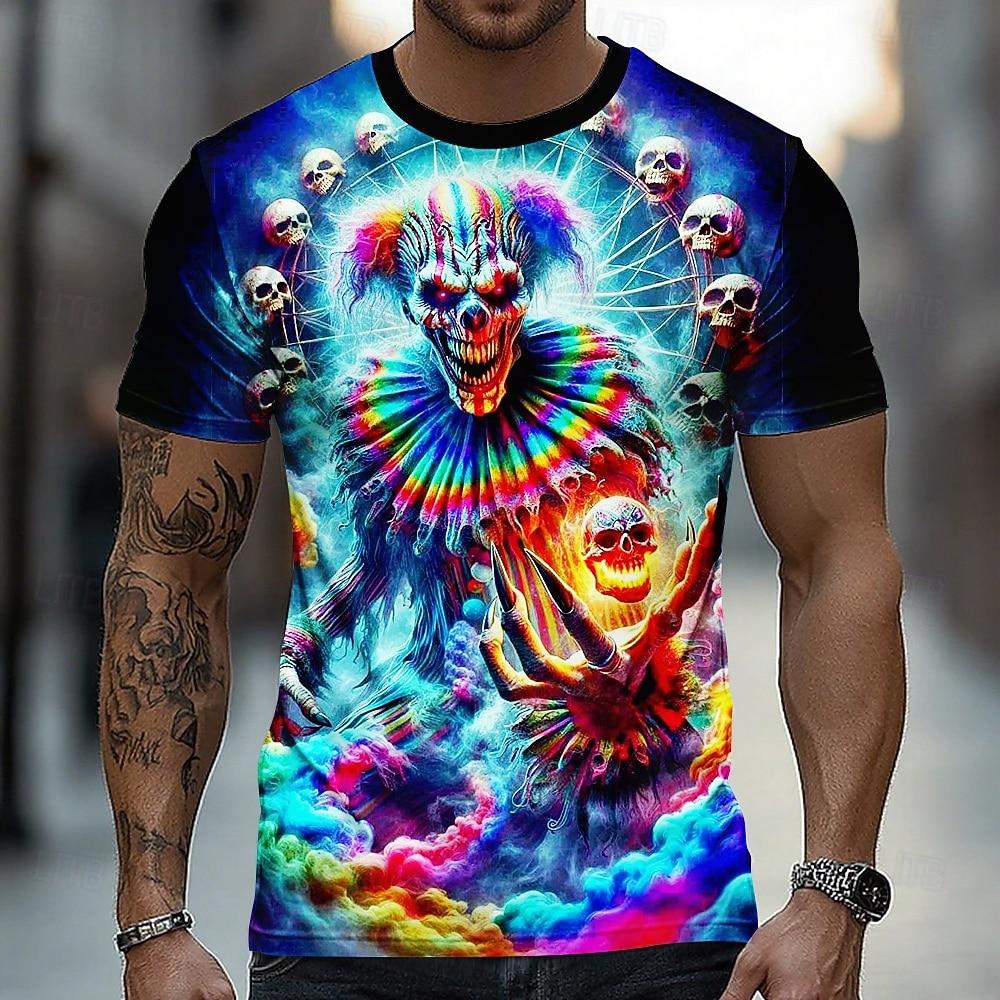 Men s Optical Illusion Creepy Clown 3D Clown T Shirt Short Sleeve T shirt 3D Print Crew Neck Shirt Exaggerated XL