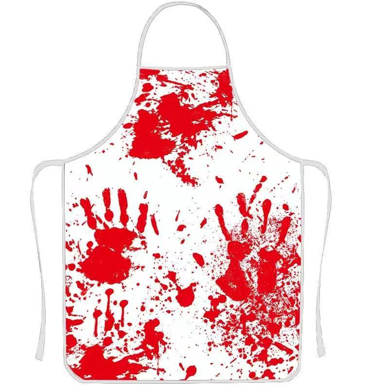 Halloween Fake Blood Apron with Handprints Oil Resistant Costume Party Stage Prop Apron