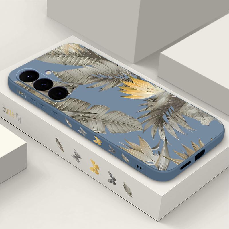 Luxury Golden Leaves Texture Soft Cover For Samsung Galaxy A56 A17 A26 A16 A36 A55 A54 A53 A15 S24 S25 FE S25 S22 S23 Ultra Plus Lanyard Soft Cover