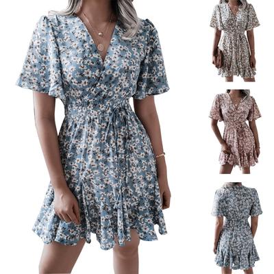 2022 Summer New Fashion V-Neck Casual Short Sleeve Dress Loose and Comfortable Plus Size Dress S-3XL