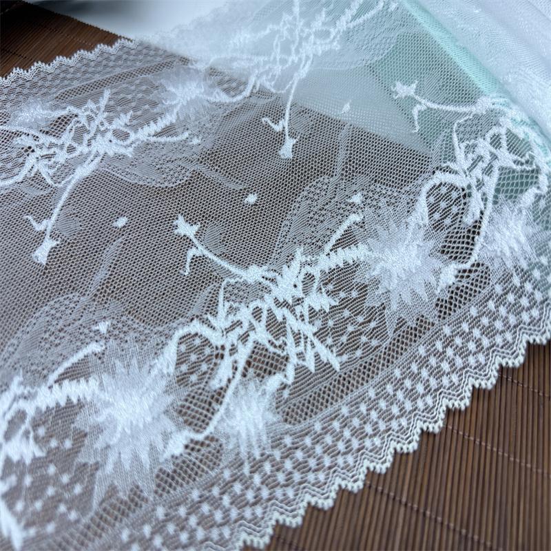 18cm wide White Spandex Lace, Floral Knitted Sewing Stretch Lace for Wedding, Lingerie, Bra, Underwear, Dress, Garment, Home Decor, Crafting