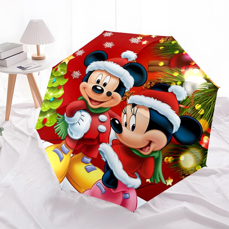 Christmas, Mickey Themed Automatic Opening and Closing Umbrella, Brightly Colored 8-rib Portable Umbrella, Suitable for Men and Women, A Perfect Gift