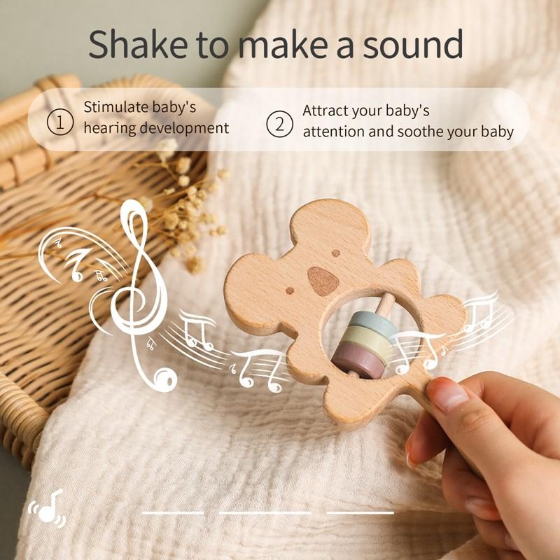 Wooden Rattles For Kids Animal Koala Handbells Newborn Baby Bed Bell Educational Toys Safe Food Grade Baby Teether Baby Items