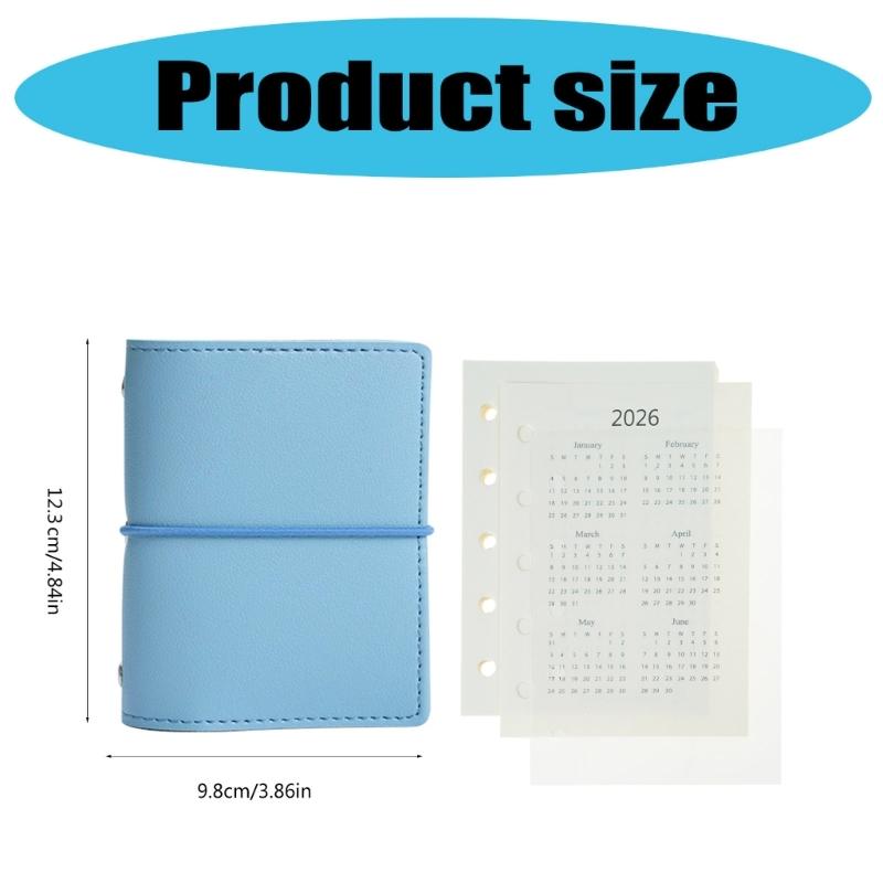 Nachfüllbares 5-Loch-Notizbuch mit 50 Blatt Nachfüllpapier 12,3x9,8CM Leder 5 Ringe Binderhüllen mit Innentasche