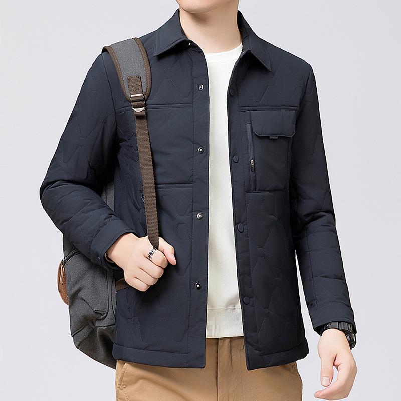 Men's Lightweight Winter Cotton Casual Jacket - Warm Lapel Coat for Middle-Aged Men