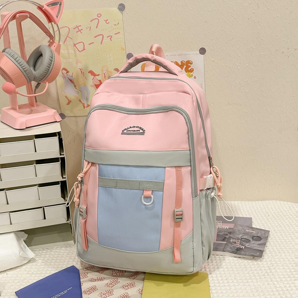 Schoolbag Large Capacity Junior High School Student Schoolbag Girls, Japanese Ins Style Simple Color Backpack Tide Travel Computer Back