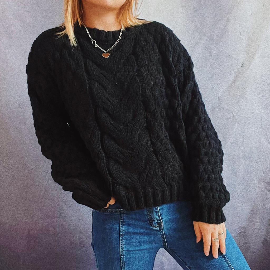 Mode Dam Och Vinter Tryck Stickad Långärmad Pullover Tröja Casual Tröja