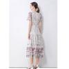 Summer Floral Print Long Dress V Neck Lantern Sleeves Embroidery Design Hollow Out Chic A Line Beachwear Female Dress