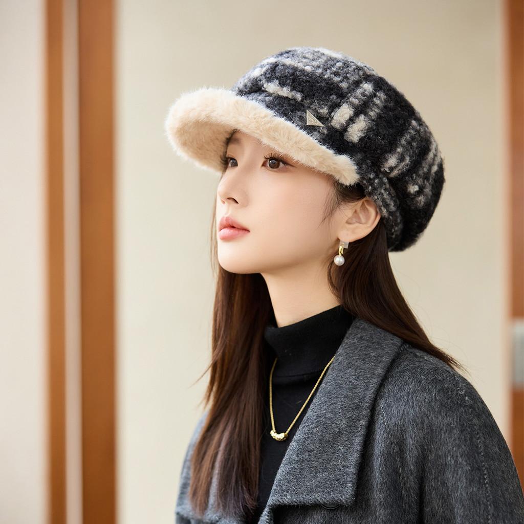 Wool Plaid Beret Hat For Women Winter Fashion Chic Warmth