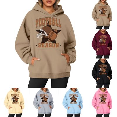 Sweat à capuche à manches longues et col rond pour femme avec imprimé rugby