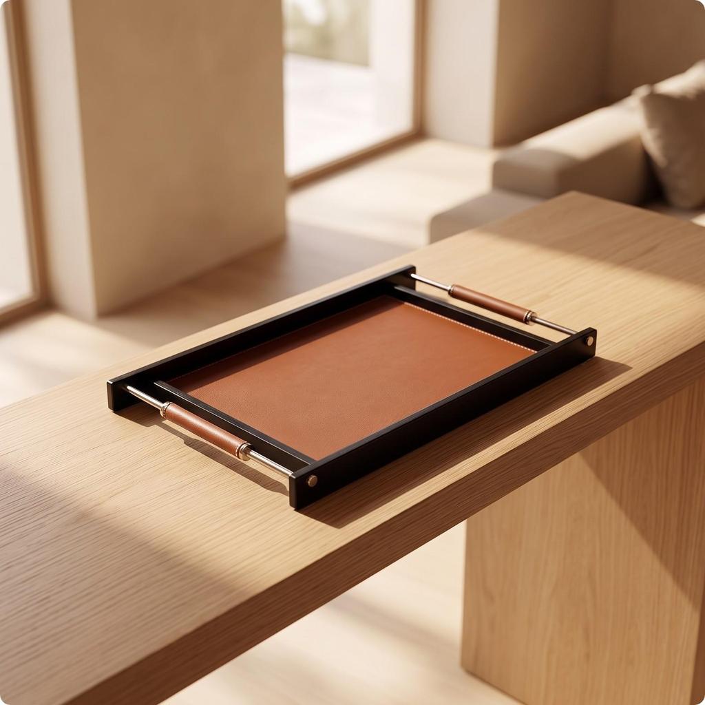 Serving Tray Elegant with Leather Handles Stylish for Entryway Organization