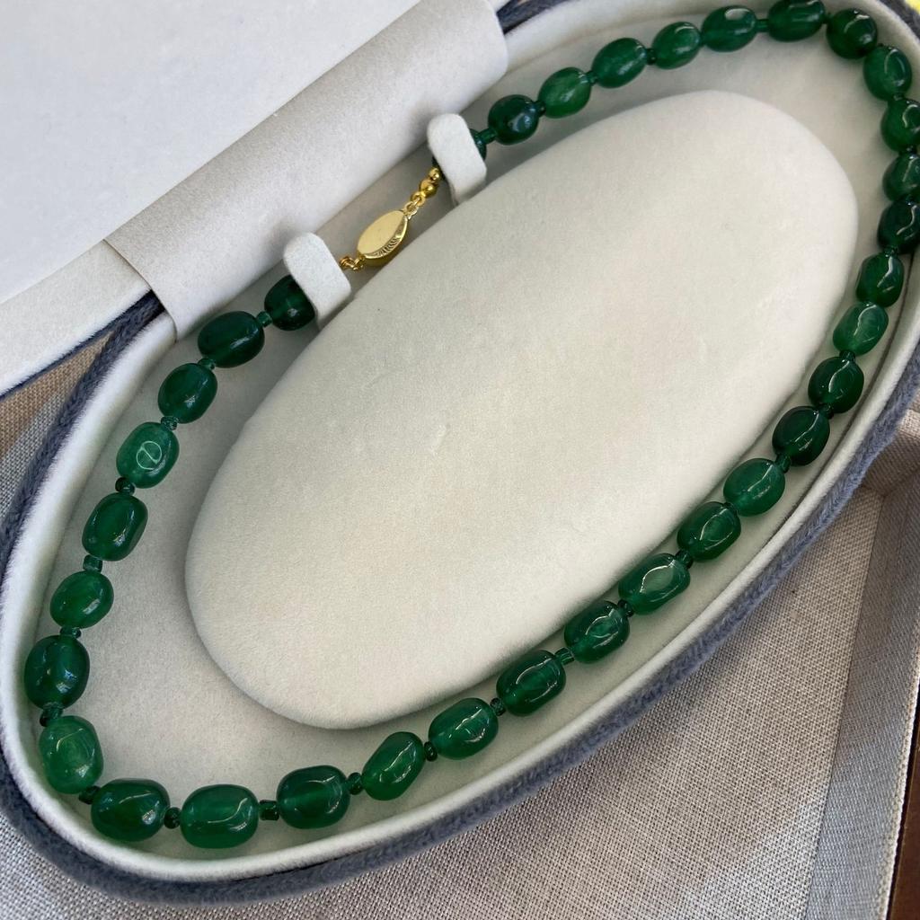Retro Light Luxury High Sense Green Agate Stone Beaded Necklace Femininity Chinese Style Guochao Ethnic Style Cheongsam Collarbone Chain