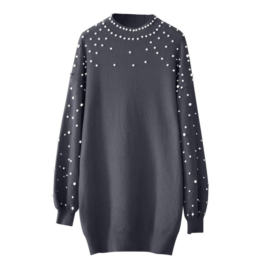 Damen-Pullover, langärmelig, Perlenkleid, lässiges Oberteil