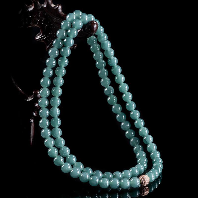 Blue Water Jade Bead Necklace - Ice Type, 6.5mm-12mm Beads, Women's Sweater Chain