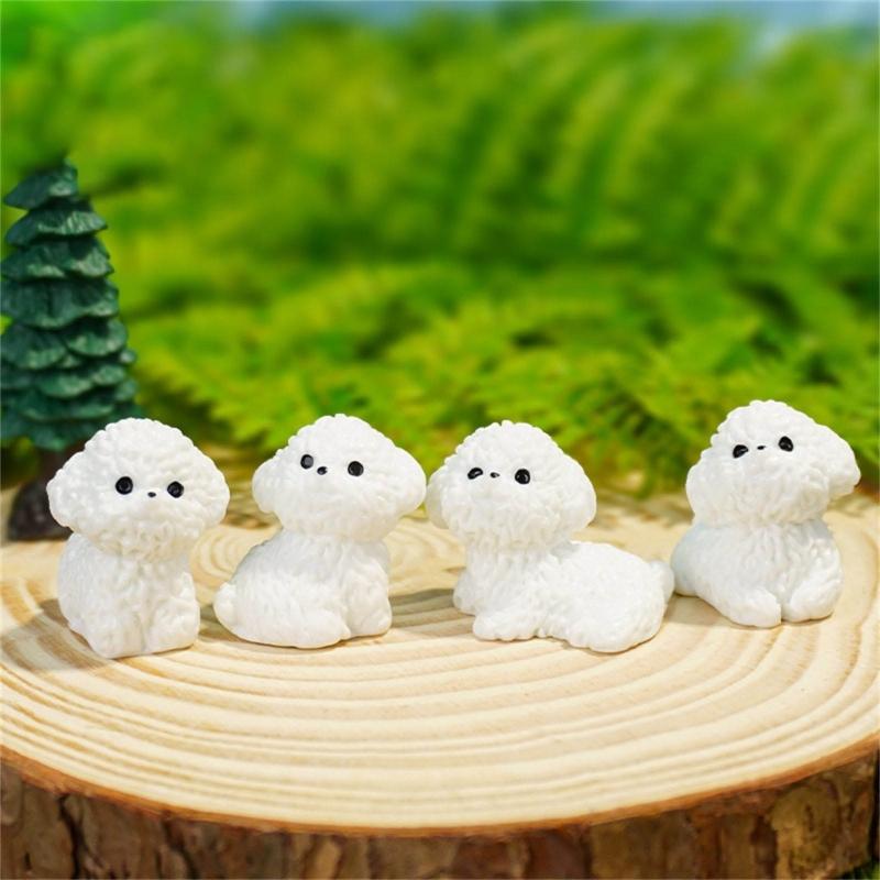 Set Of 10 Bichon Frise Puppys Miniature Sculptures for DIY Terrariums and Office Decoration