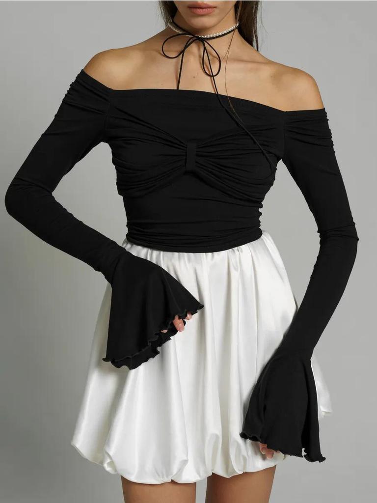 Wiosenno-letni damski top wyszczuplający z odkrytymi ramionami i falbanką – styl influencerki