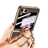 Luxury Plating Leather Shoulder Strap Case For Samsung Galaxy Z Flip 6 Screen Glass Ring Holder Cover For Galaxy Z Flip 5 Cases