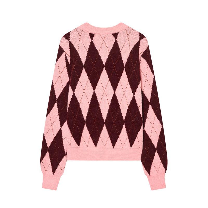 Womens Winter Casual Loose Knit Cardigan Sweater With Jacquard Round Neck Long Sleeve Plus Size S M L