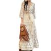 New slimming Bohemian fringe lace vacation style high-waisted slimming apricot long dress is super fairy-tale