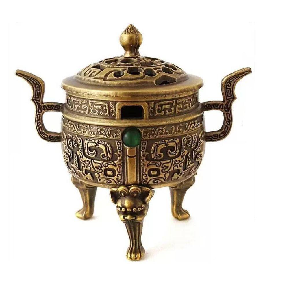 Vintage Alloy Sandalwood Incense Burner Elephant Lucky Year of the Horse Lotus Incense Censer with Handle Hollow Out