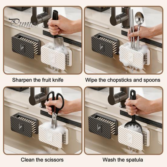 Kitchen Cutter Cleaner Double Sided Scrubber, Wall Mount with Adhesive Backing Design, Hands Cleaning Tool Free Tool, for Fruit Western-Style