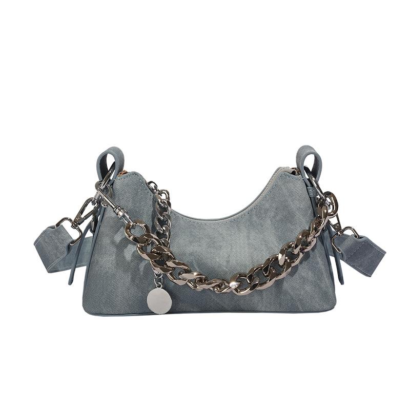 Denim portable small bag summer new simple casual crescent bag chain armpit bag
