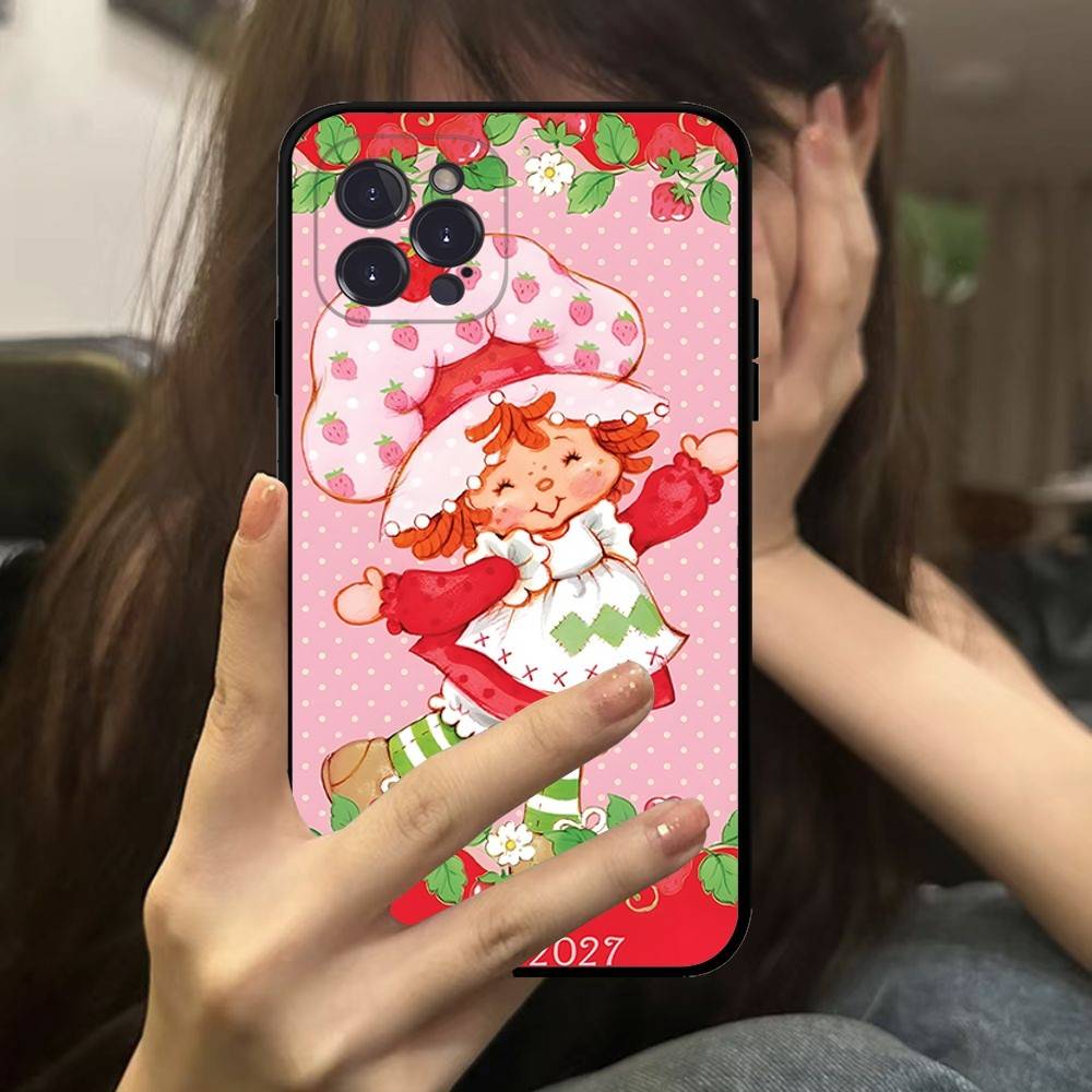 Cartoon Girl S-Strawberry S-Shortcake Phone Case For IPhone 16 Pro Max 15 17 Plus 14 13 12 Mini 11 Black Cover