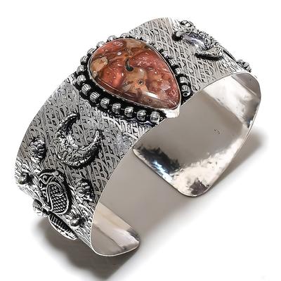Natural Asteroid Jasper Gemstone 925 Sterling Silver Cuff Bangle Adjustable M4a73