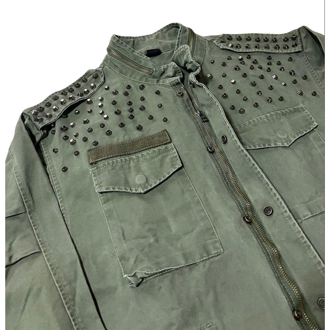 Used [Fillil] Studded Military Jacket Khaki Fillil M-65 Style Green