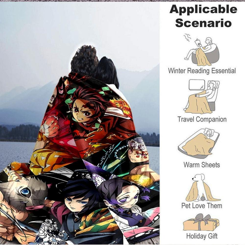 1pc Demon Slayer Blanket Lightweight Flannel Blanket Throw Blanket For Sofa, Bed, Travel, Camping, Livingroom, Office, Couch