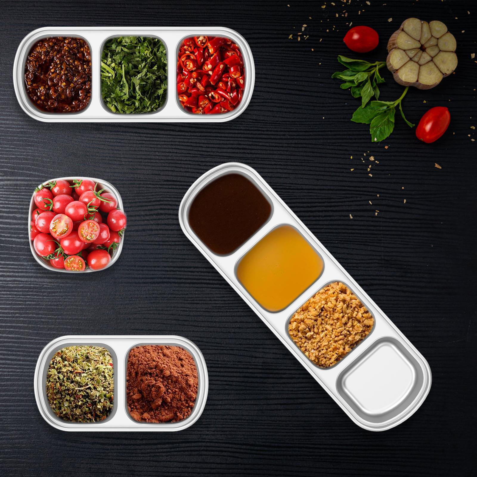 

8Pcs Sauce Dishes Stainless Steel Sauce Dishes Multiple Dividers Partitions Functional Dipping Dishes Various Sizes Easy to Use серебряный