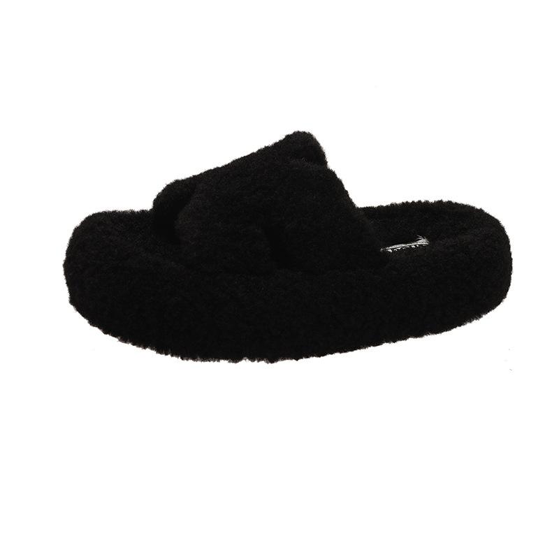 

2025 autumn and winter new sweet pearl thick-bottomed fluffy slippers women wear open-toed plush cotton slippers 35