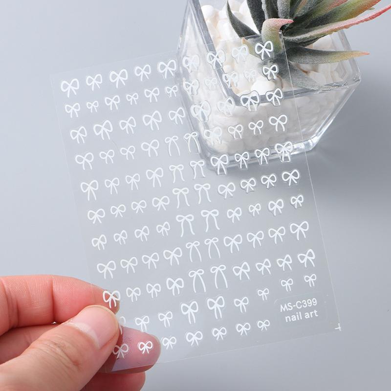 Błyszcząca biała wstążka kokarda naklejki na paznokcie 3D Nail Art Design dekoracje naklejki wstążka kokarda diy manicure naklejki