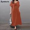 Summer  Cotton Linen Loose Casual Solid Pocket Dress Women's Clothing