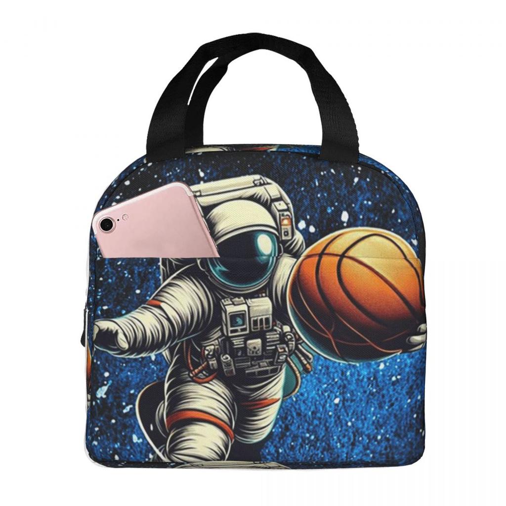 Astronaut Playing Basketball In Space Insulated Lunch Bag for Women Children Leakproof Food Boxes Thermal Lunch Box Tote