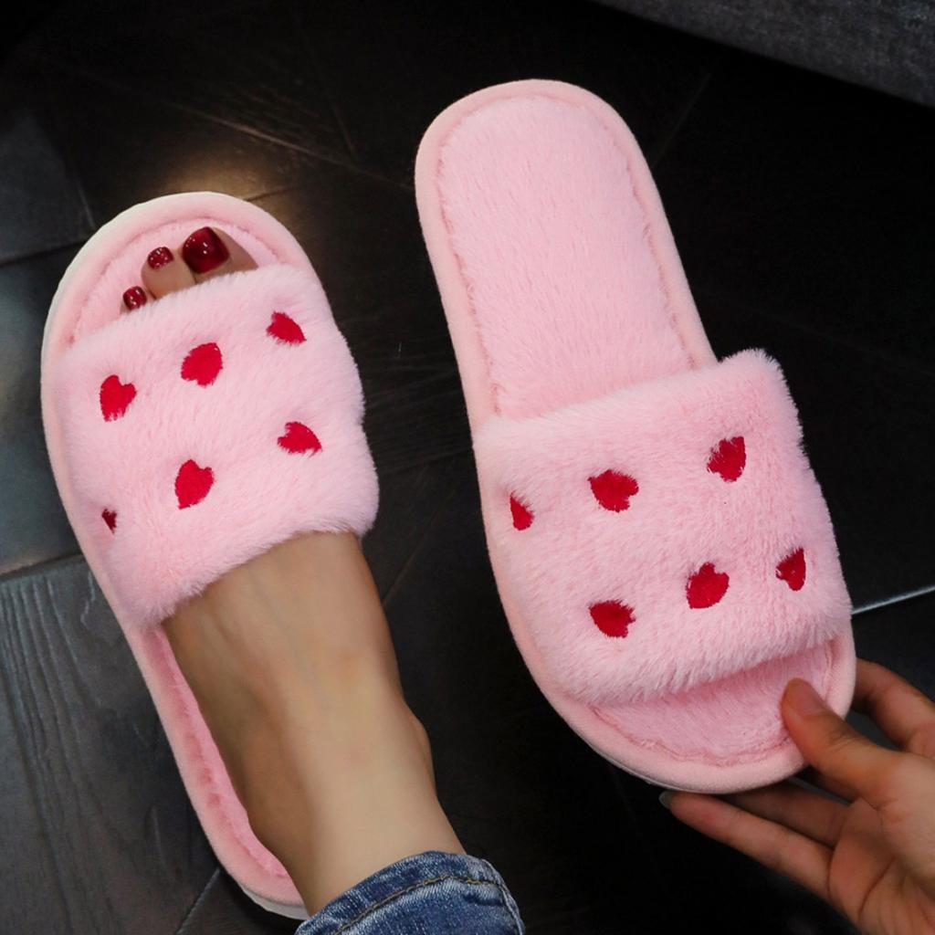 Four seasons open-toed plush slippers home love cute floor slippers slippers thermal shoes