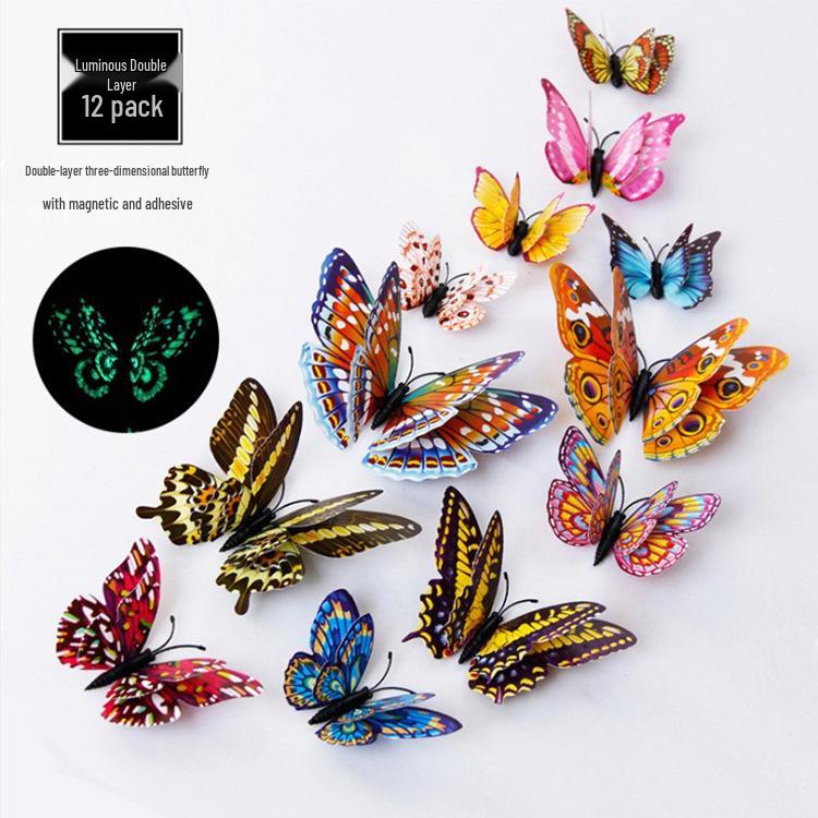 3D Luminous Double-Layer Magnetic Butterfly Wall Stickers for Indoor Decoration