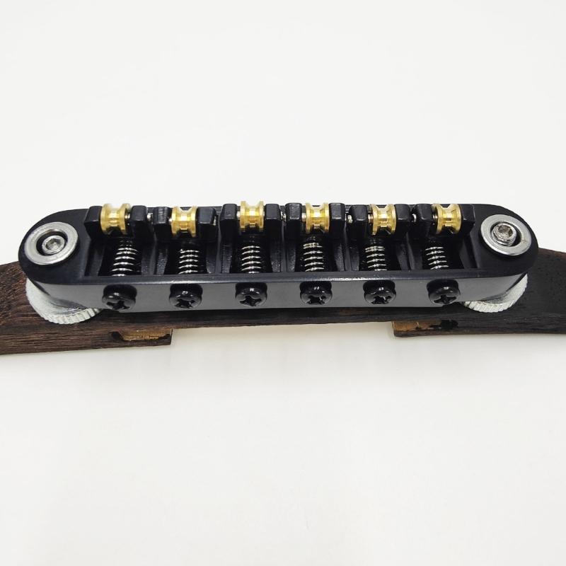 High Performances Fixed Saddles Rosewood Bridge Electric Guitar Bridge Tailpiece with Golden Roller Saddles Easy to Use