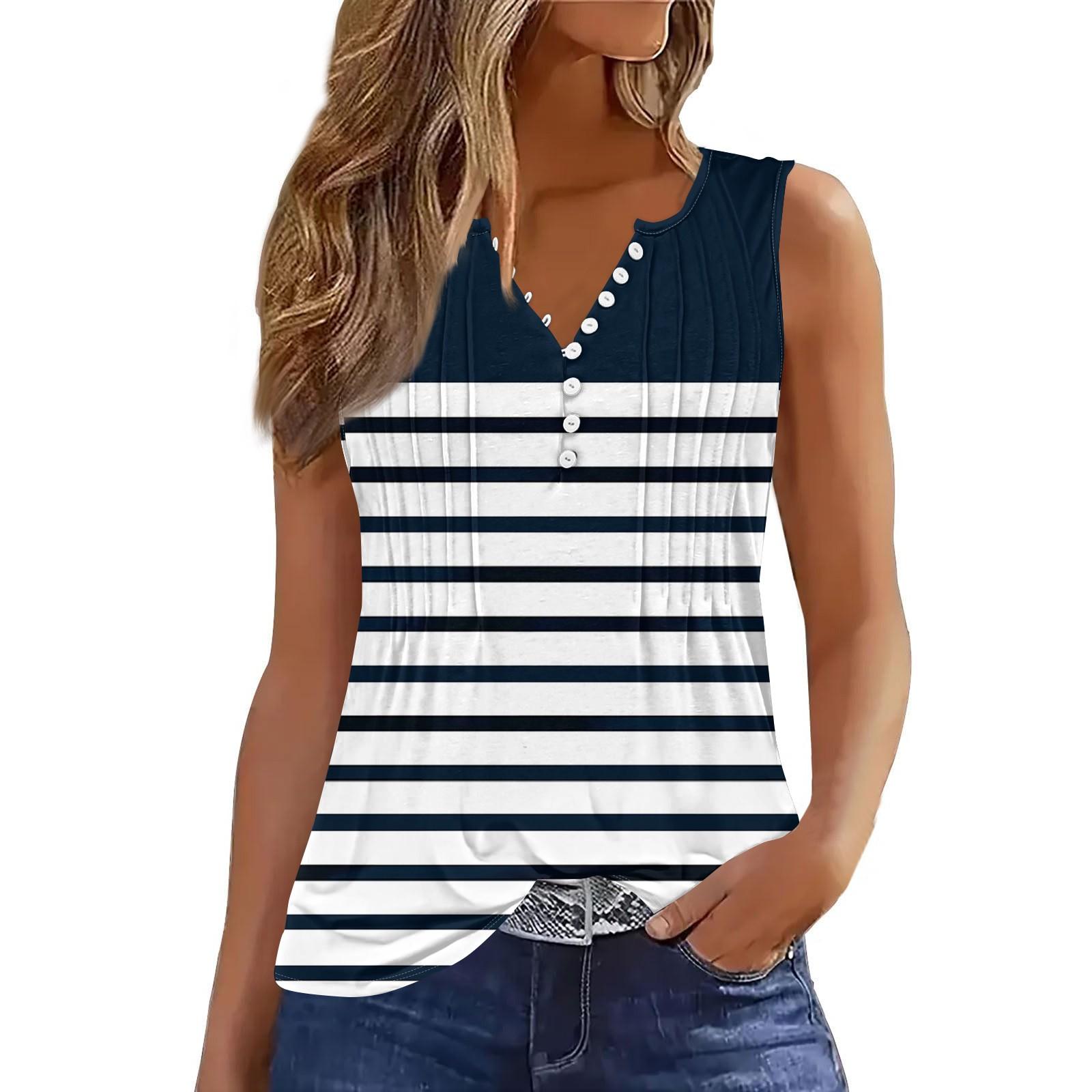 

Женская полосатая повседневная мешковатая плиссированная рубашка с V-образным вырезом, застегивающаяся на пуговицы футболка без рукавов жилет топ XL белый