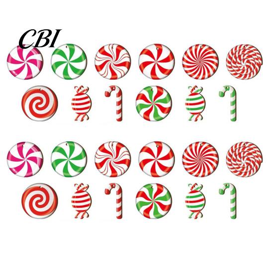 Christmas Photo Props 12/24/36Pcs Candy Cane Ornaments, Wooden Xmas Tree Decor with Red Green Rustic Striped Color, Holiday Hanging Decorations