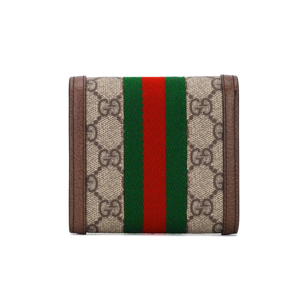 Gucci Ophidia GG Supreme Canvas Web Stripe Bi-fold Wallet With Gold Double G Logo For Unisex Luxury Daily Use