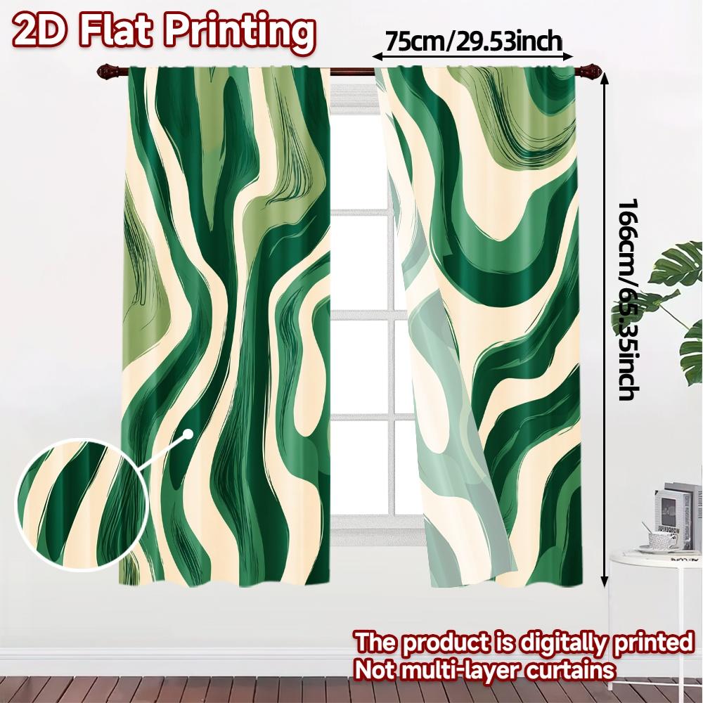 Set Of 2 Flat Printing Jit Curtains Without Rod Green Waves Chic Curtain Yarn Decorations Inside Decorative Made Polyester